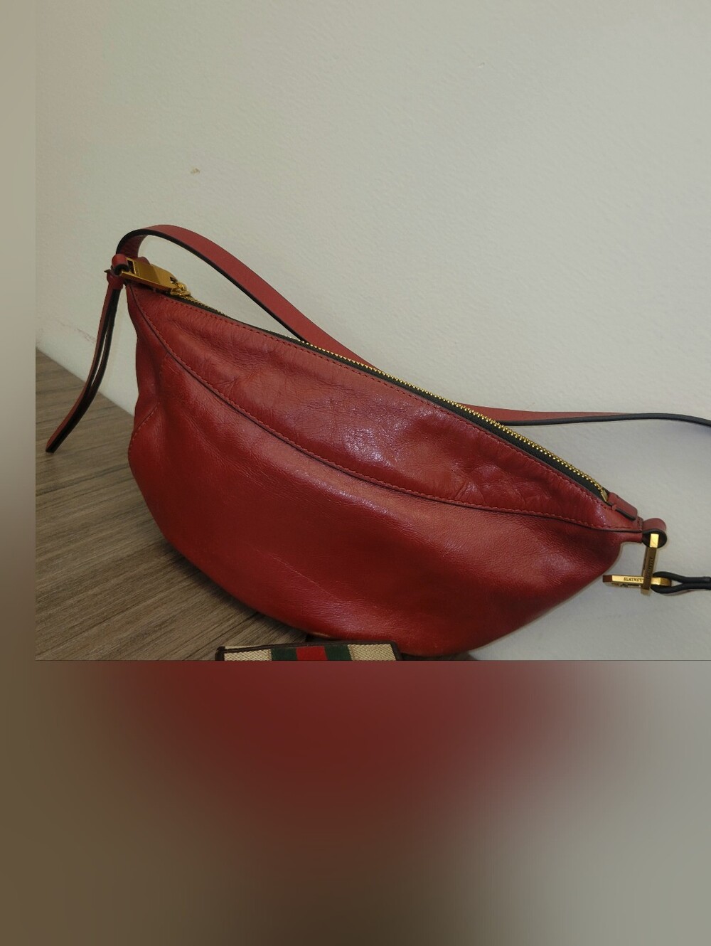 ALL SAINTS Red Leather Crescent Mini/Small Shoulder Bag